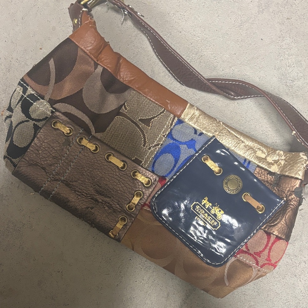 Coach Patchwork Shoulder Bag in Brown and Blue